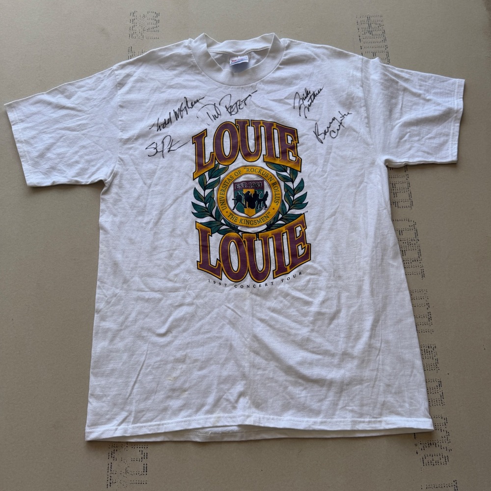 Vintage 90s Autographed The Kingsmen Louie Louie 1997 Concert Tour T-Shirt